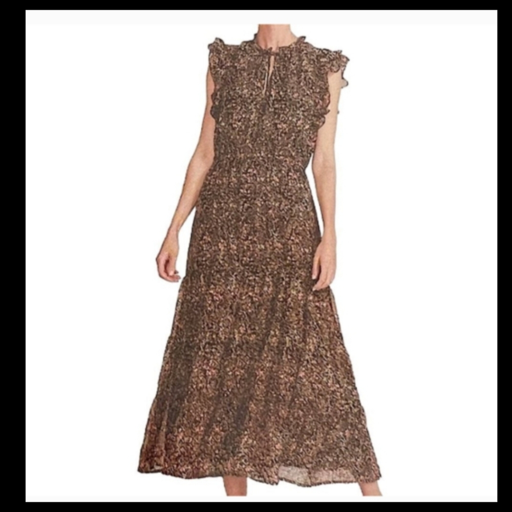 Boho Dress Flowy Fairy Ruffle Hem Tiered Floral Maxi Chiffon Size XL BB Dakota●